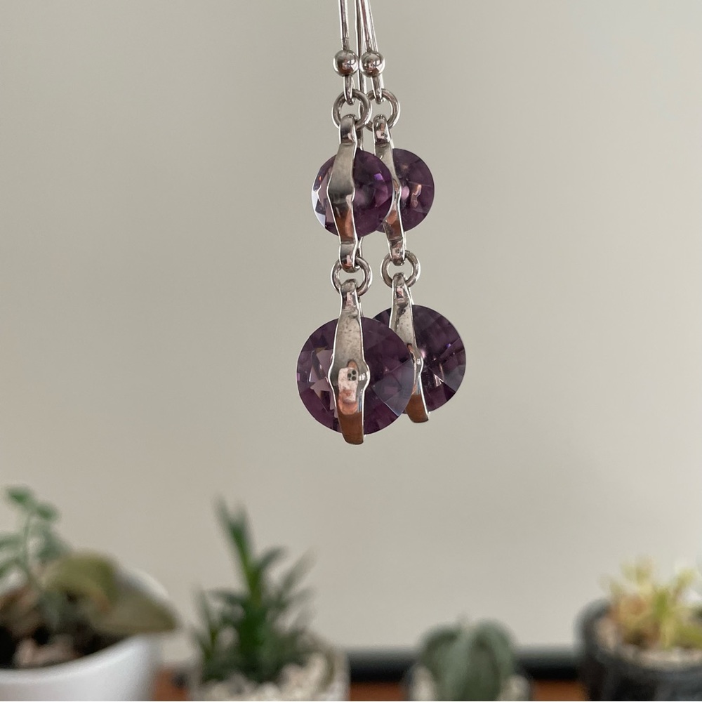 New Amethyst double gem stone drop Silver Earrings 💖 - Picture 2 of 10